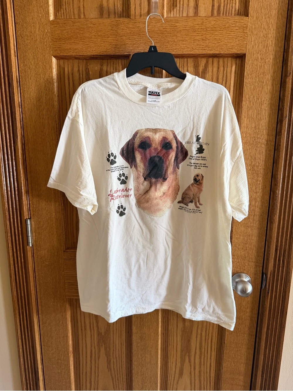 Tultex Cream Xl Graphic Labrador Retriever Dog Tee with Black Paw Accents